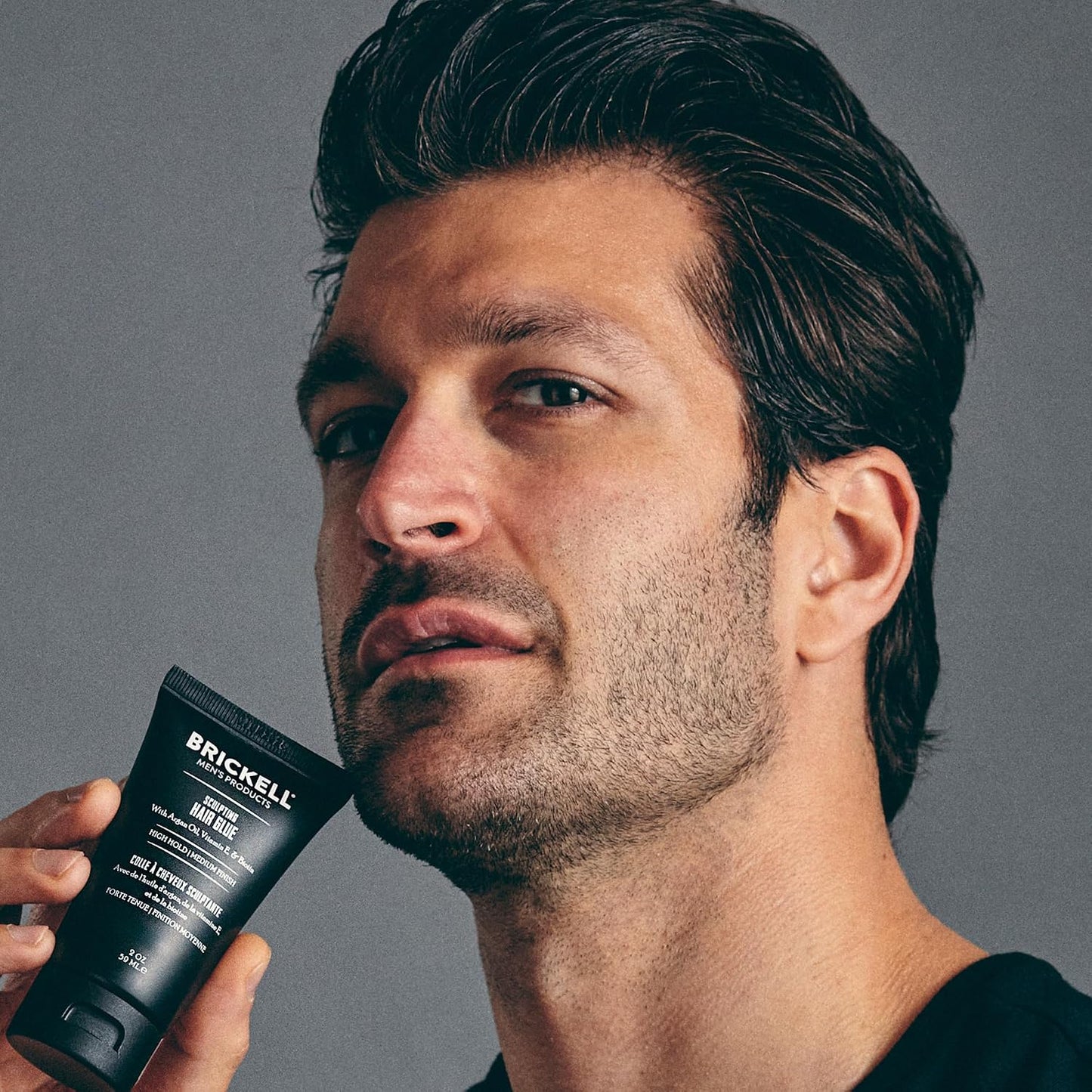 Brickell Men's Hair Styling Sculpting Hair Glue For Men, All Day Lasting Hold for Sculpting and Shaping Hair, With Argan Oil, Vitamin E, and Aloe, 2 Ounce, Scented