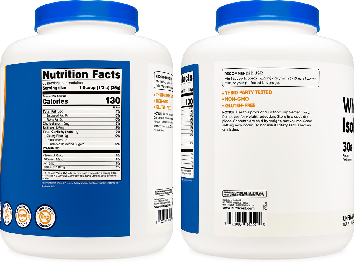 Nutricost Whey Protein Isolate (Unflavored) 5LBS