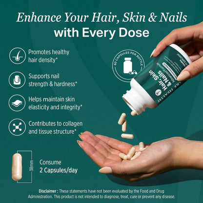 Hair, Skin & Nails Advanced Formula with Keratin Peptides | Capsule | 60ct | Hair Skin and Nails Vitamins with 5000mcg Biotin, Cynatine HNS Solubilized Keratin, Amino Acids, Vitamin C & E, Made in USA
