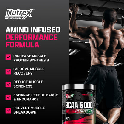 Nutrex Research - BCAA Powder 6000 Amino Acid - 6 Grams of BCAAs Amino Acids Supplement for Post Workout Recovery & Muscle Growth - Amino Energy Workout Recovery Drink (Watermelon - 30 Servings)