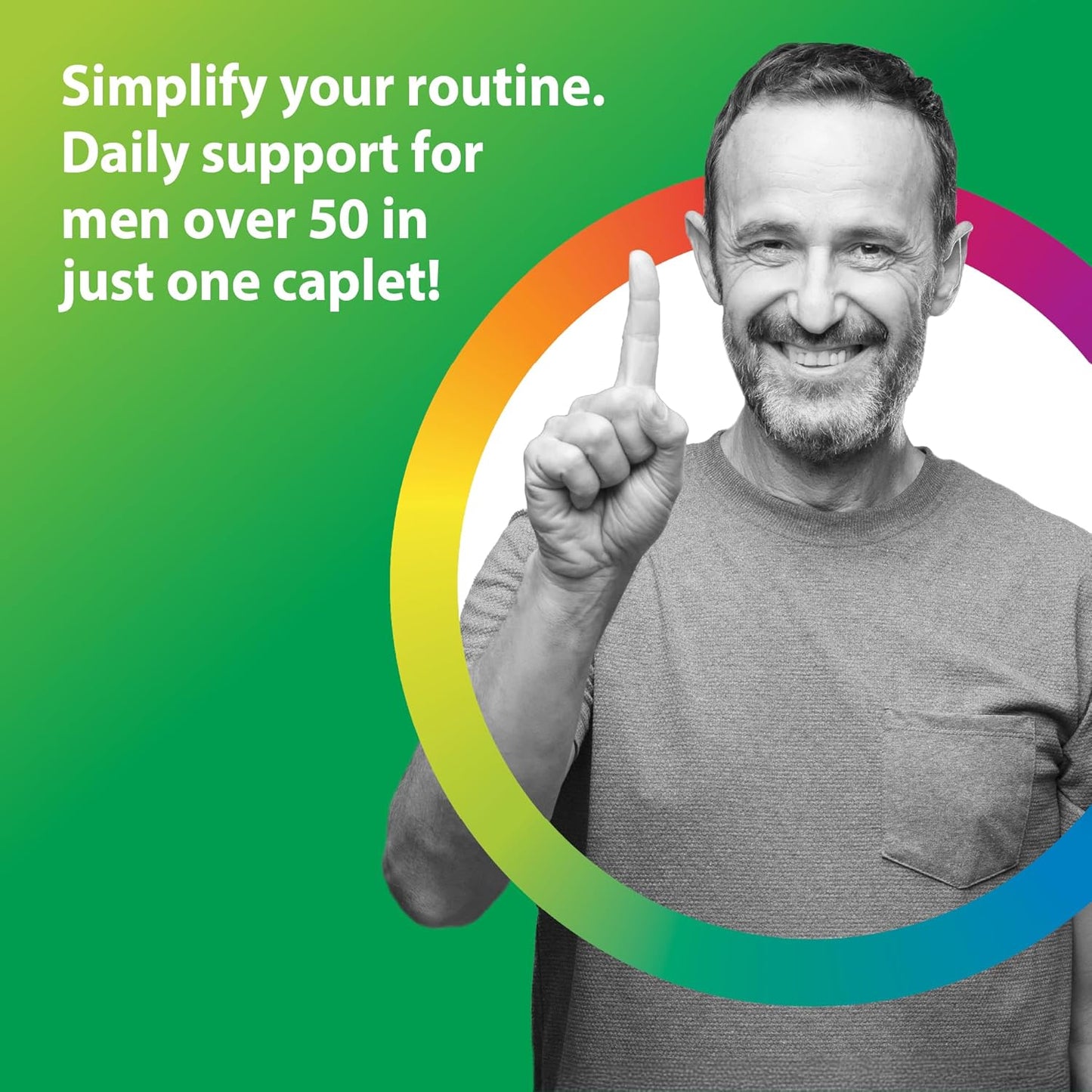 Rainbow Light Mens Multivitamin One + for 50 Plus | 150 Caplets | Supports Muscle Health | with Vitamins C, D, and Zinc | Real Food Nutrients, Digestive Enzymes & Probiotics
