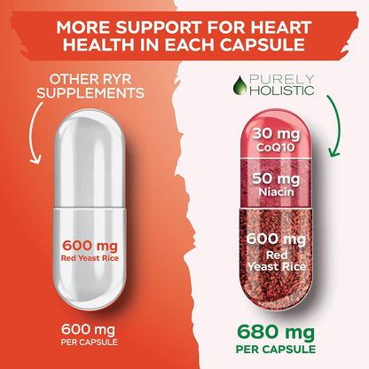 Purely Holistic Red Yeast Rice 1200mg with CoQ10 & Niacin + Vitamin D3 5000 IU (125mcg) & K2 MK7 90mcg Bundle - 270 Vegetarian Capsules - Made in USA