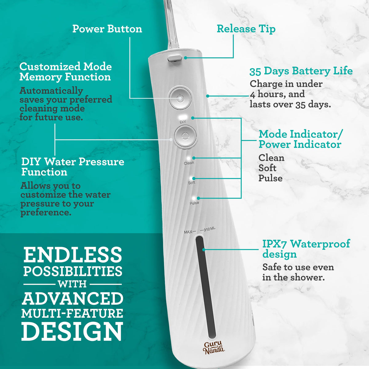 GuruNanda Electric Toothbrush & Water Flosser, 4 Toothbrush Heads, 4 Tips