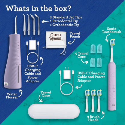 GuruNanda Electric Toothbrush & Water Flosser, 4 Toothbrush Heads, 4 Tips