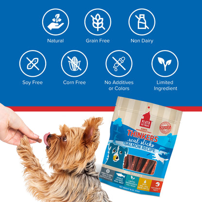 Plato Pet Treats Thinkers - Meat Stick Treats for Dogs - Limited Ingredient with EPA and DHA to Support Skin, Coat, and Brain - Air-Dried - Thinkers Salmon 10oz - 2 Pack