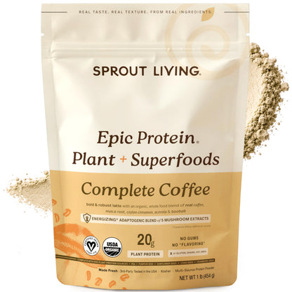 Sprout Living Epic Protein, Plant Based Protein & Superfoods Powder, Vanilla Lucuma Powder | 20 Grams Organic Protein Powder, Vegan, Non Dairy, Non-GMO, Gluten Free, Low Sugar (1 Pound, 12 Servings)