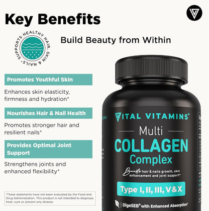 Vital Vitamins Multi-Collagen 150 ct + Hyaluronic Acid Hydration Complex 60 ct