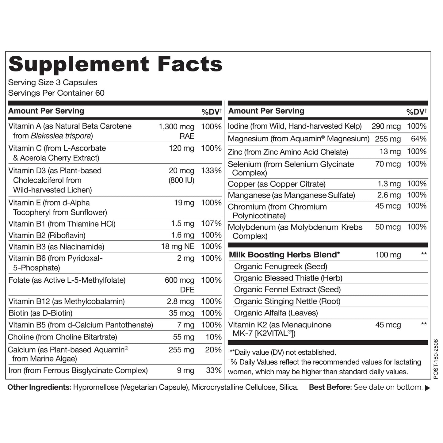NATURELO Postnatal Multivitamin - Supplement for Breastfeeding Women - Plant-Based Vitamin D, Folate, Gentle Iron - for Nursing Mother, Baby - Post Natal Lactation Support 180 Capsules
