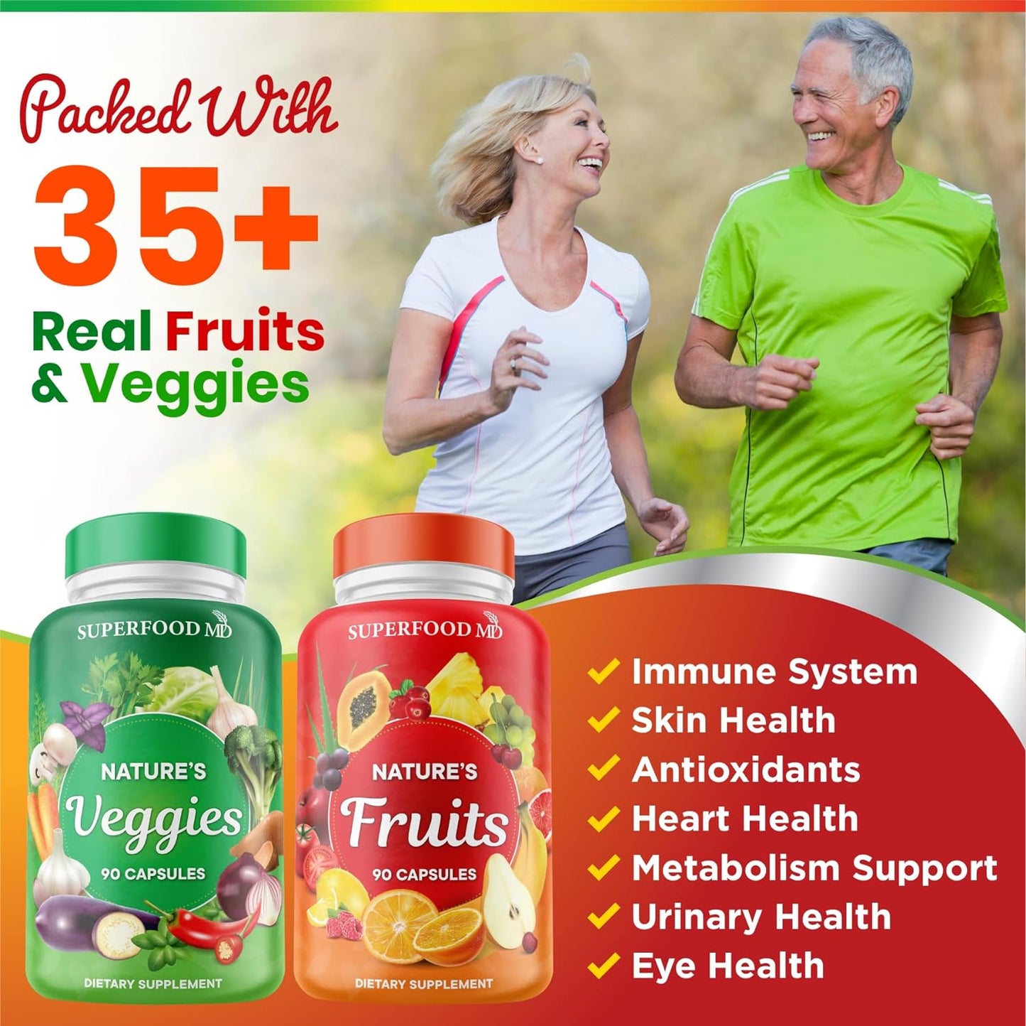 Superfood MD Fruits & Veggies Supplement - Whole Food Natural Superfoods - with Beta Carotene - Soy Free- 90 Count (Pack of 2)