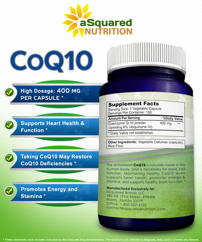 CoQ10 400mg - 200 Capsules - Co Q 10 Supplement - Coenzyme Q10 Pills - CQ10 | Max Strength CoQ 10 - High Absorption Ubiquinone Powder - CO Q-10 Enzyme Vitamin Alternative to Softgels & Gummies