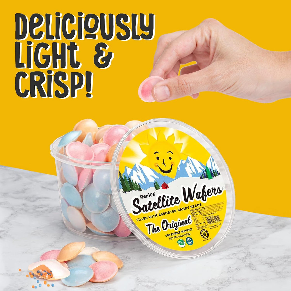Gerrit's Original Satellite Wafers, Filled with Assorted Candy Beads, 100 Count Tub (4.41 oz)