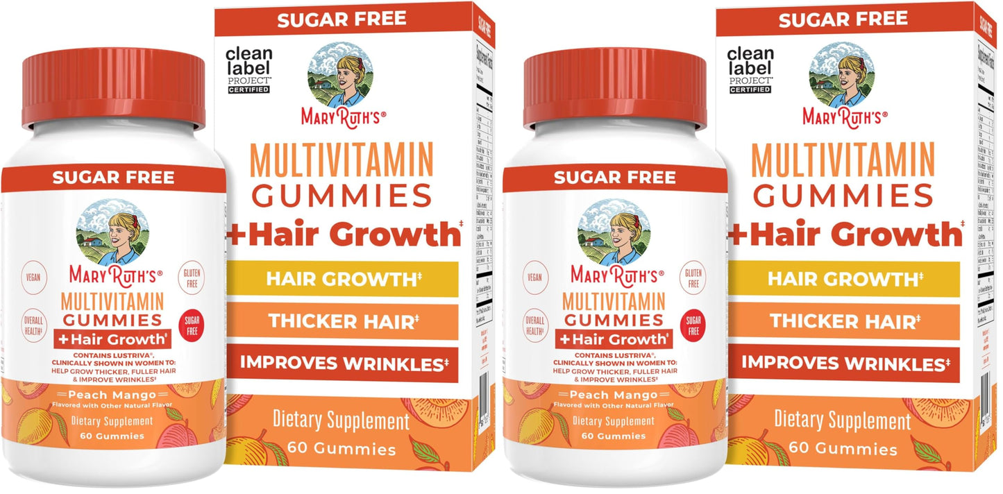 MaryRuth's Multivitamin + Hair Growth Gummies | with Lustriva® | Biotin 10000mcg | B Vitamins | Formulated for Thicker Hair, Wrinkles, Fine Lines, Skin Care | Ages 18+ | 30 Servings
