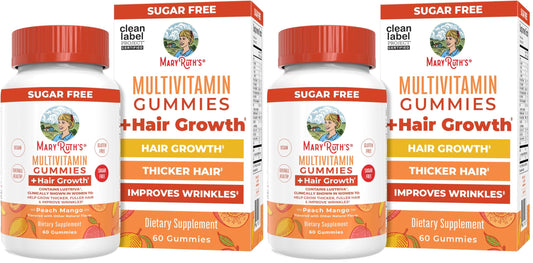 MaryRuth's Multivitamin + Hair Growth Gummies | with Lustriva® | Biotin 10000mcg | B Vitamins | Formulated for Thicker Hair, Wrinkles, Fine Lines, Skin Care | Ages 18+ | 30 Servings