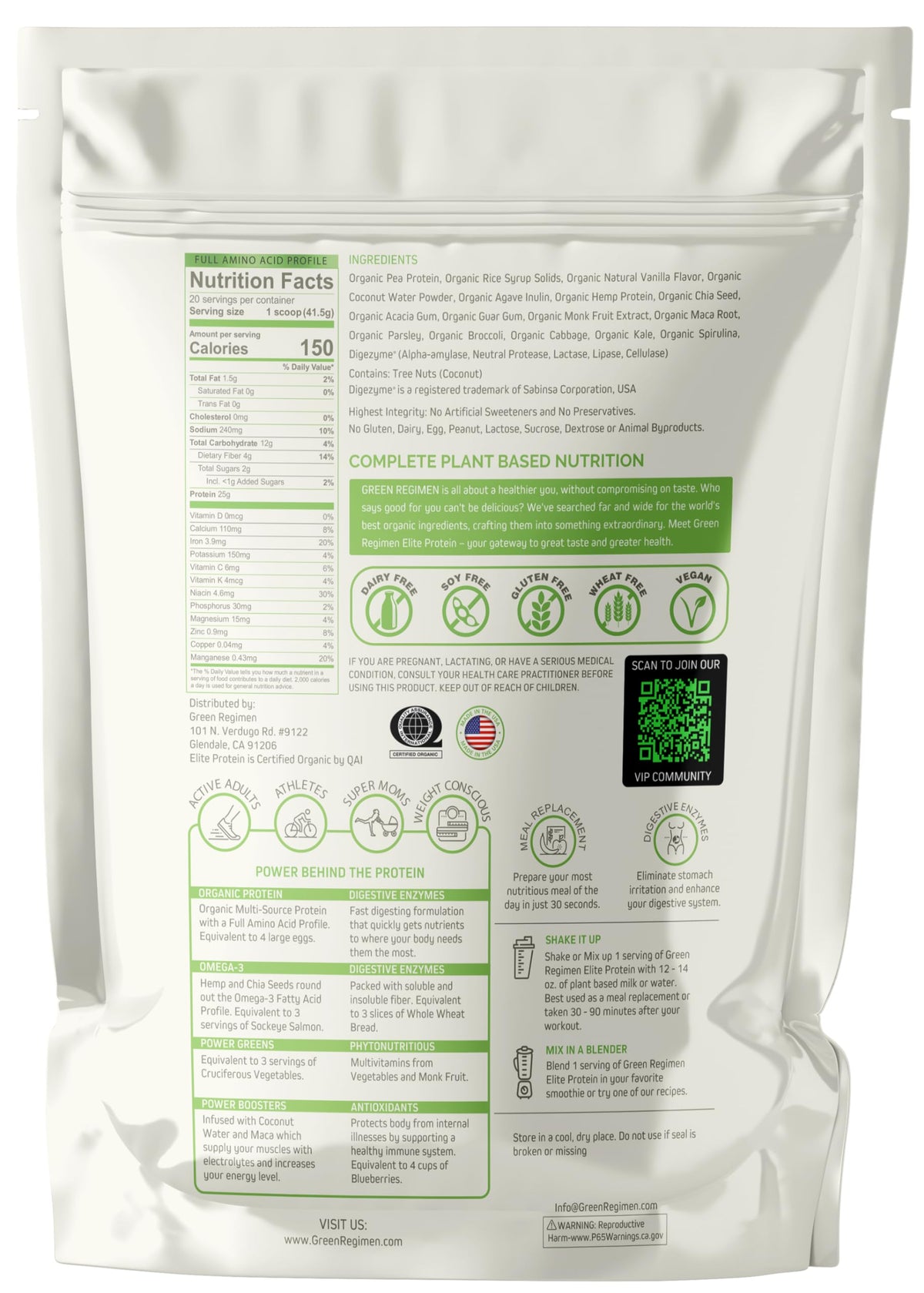 Green Regimen Elite Plant-Based Protein Powder - 25g Complete Hemp & Pea Protein