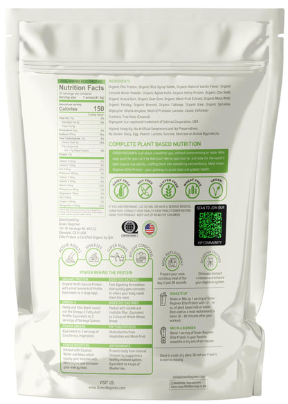 Green Regimen Elite Plant-Based Protein Powder - 25g Complete Hemp & Pea Protein