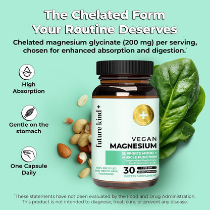200mg Chelated Magnesium Glycinate Supplement for Women & Men - Muscle & Nerve Function - High Absorption Magnesium for Sleep Support & Energy Metabolism - 30 Vegan Capsules