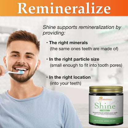 OraWellness Shine Remineralizing Natural Teeth Whitening Powder in Mint + Nut Free Healthy Mouth Blend Organic Toothpaste & Mouthwash Alternative Tooth Oil, Pack of 3