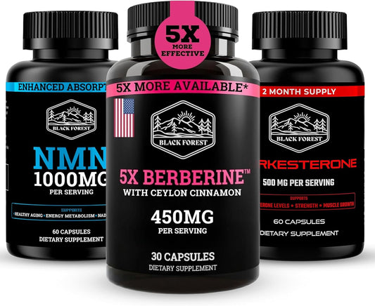 Black Forest NMN 1000mg Turkesterone 500mg and 5X Berberine Wellness Performance Bundle for Energy Strength Metabolic Support