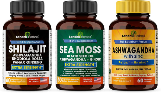 Shilajit, Sea Moss & Ashwagandha Trio Bundle | Supports Immune, Digestive Health, Restful Sleep & Overall Wellness| Supplement for Men & Women