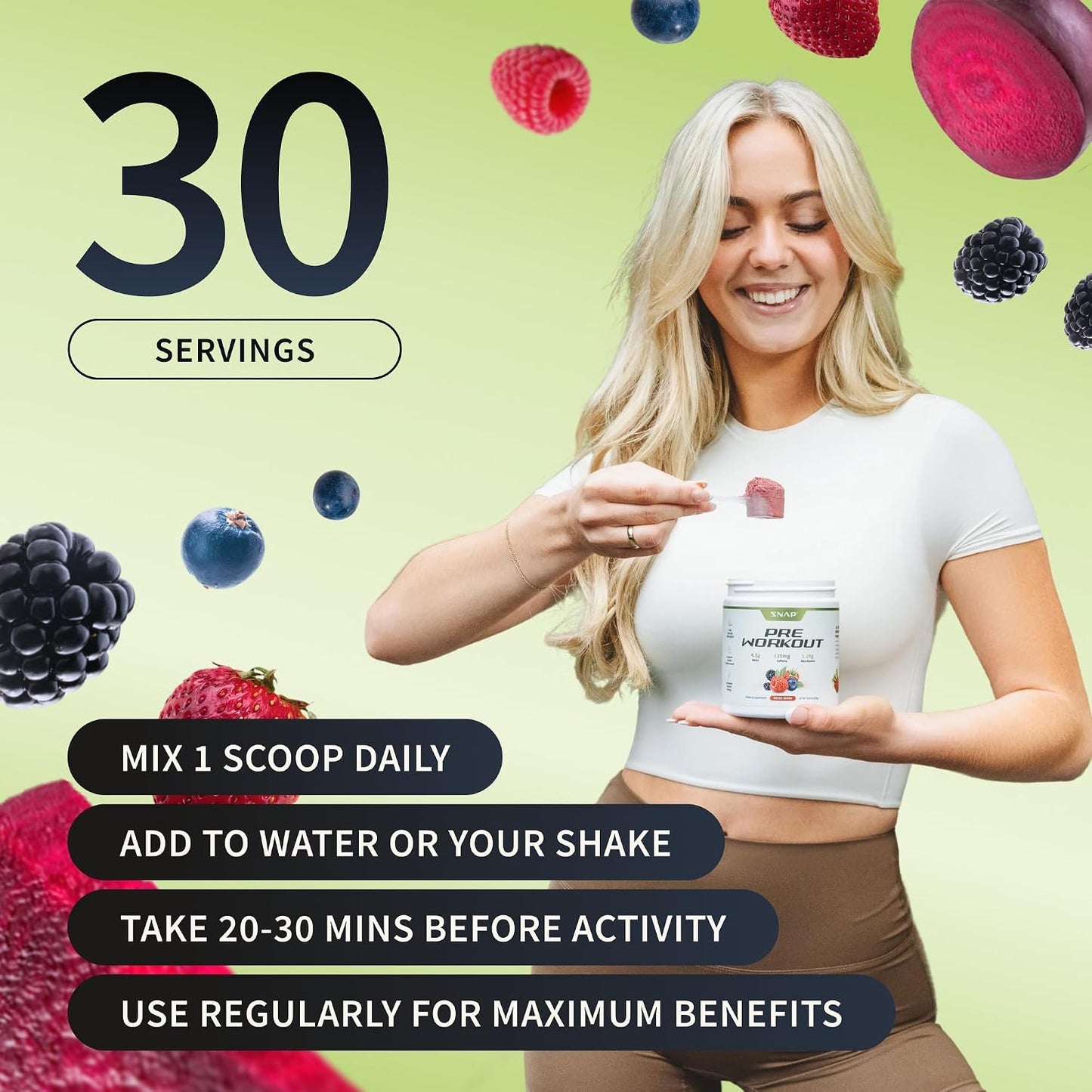 Snap Supplements Beet Root Powder Natural Pre Workout for Men Women, 30 SRV | Plant-Based Energy, Nitric Oxide , Blood Flow, & Endurance Support - Clean Pre Workout for Active Adults, Vegan, Sugar-Free