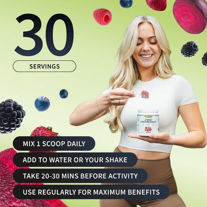 Snap Supplements Beet Root Powder Natural Pre Workout for Men Women, 30 SRV | Plant-Based Energy, Nitric Oxide , Blood Flow, & Endurance Support - Clean Pre Workout for Active Adults, Vegan, Sugar-Free