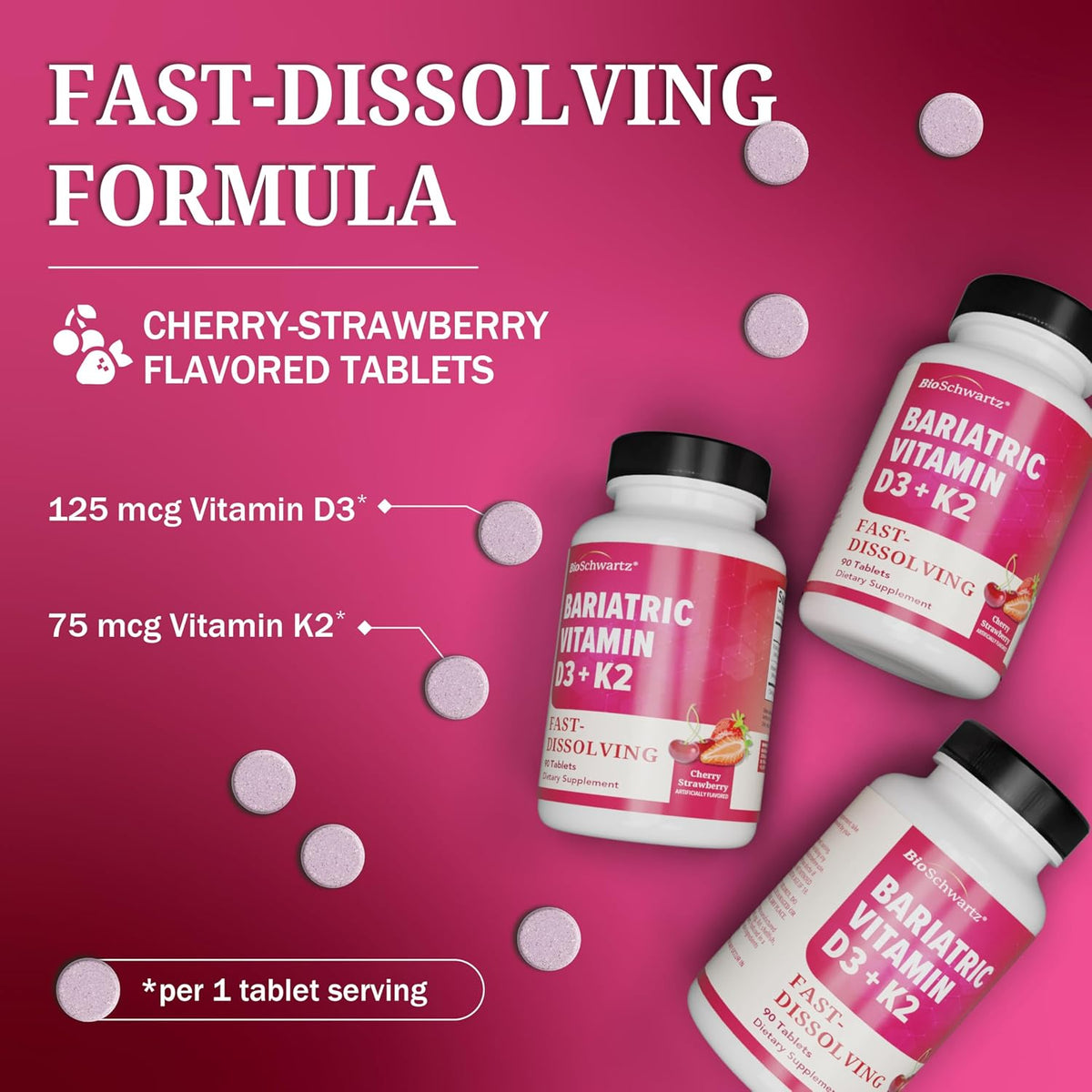 Bariatric D3 K2 Dissolvable Tablets - 90 Cherry-Strawberry Tablets