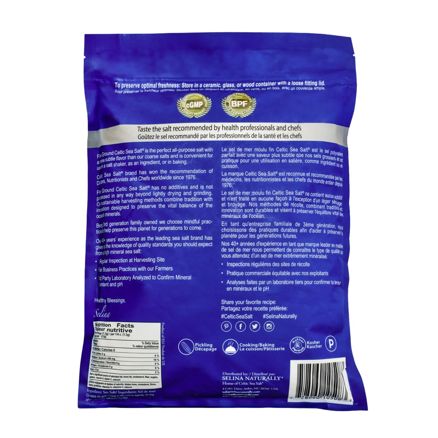 Celtic Sea Salt Fine Ground – Unrefined Mineral Salt, Sustainably Harvested, GMP Certified, Lab Tested – Baking, Cooking, Hydration, Everyday Use – 1 lb Resealable Bag