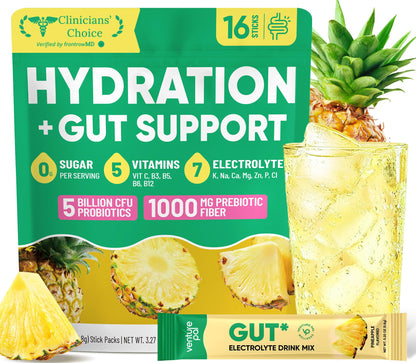 Venture Pal Sugar Free Hydration Packets + Gut Health Electrolytes Powder | Liquid Daily IV with 7 Electrolytes, 5 Vitamins, Probiotics & Fiber for Dehydration Relief and Gut Health Support