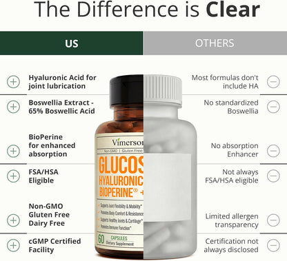 Glucosamine Sulfate 1000mg with Hyaluronic Acid – Joint Supplement 60 Caps