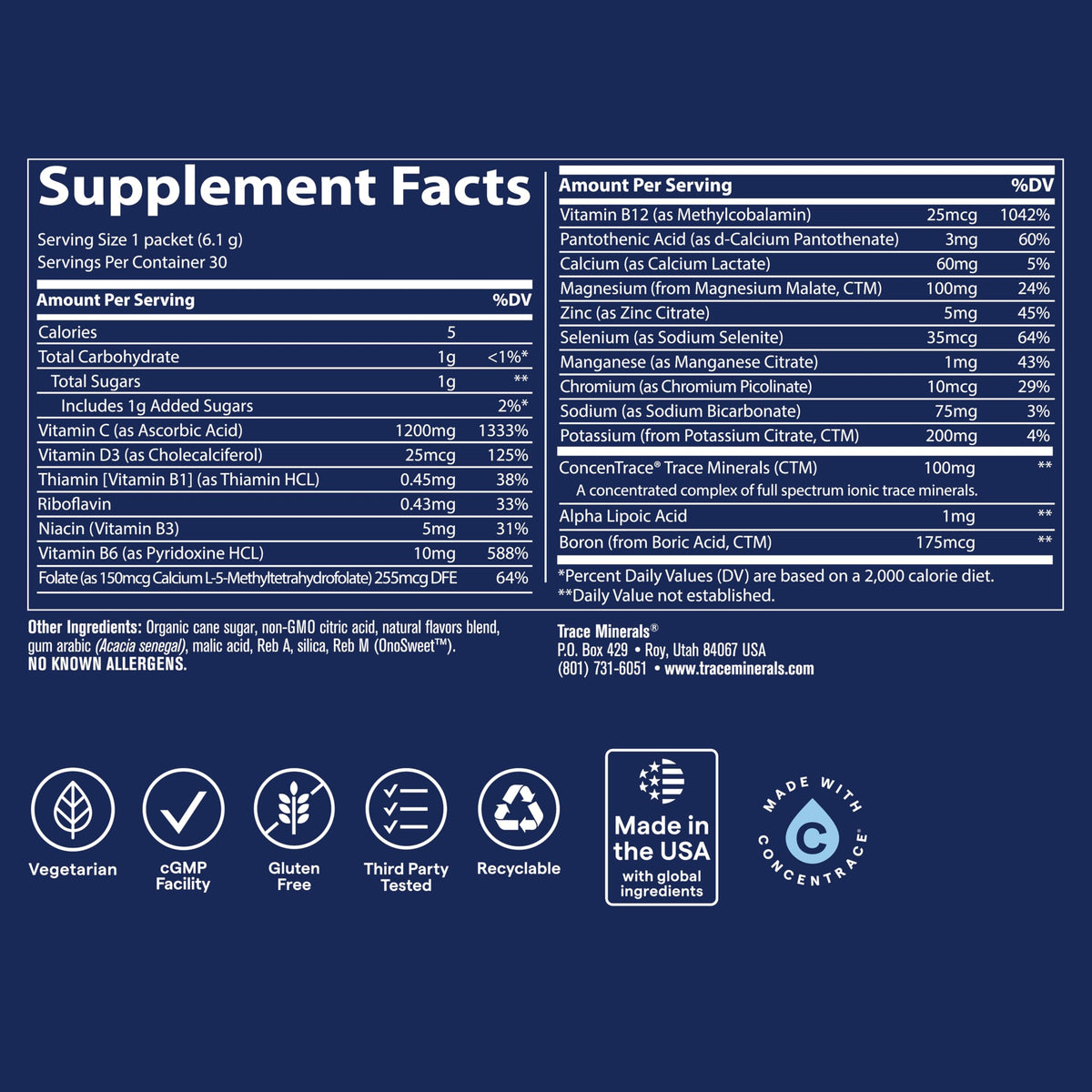 Trace Minerals Power Pak Electrolyte Powder Packets, Acai Berry, 30 Ct