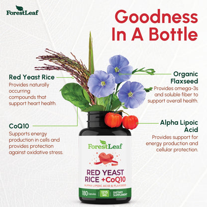 Red Yeast Rice 1215 mg. Capsules - Extra Strength Red Rice Yeast with CoQ10 Supplement, Plus Alpha Lipoic Acid & Organic Flaxseed, Citrinin Free, Supports Cardiovascular Health, Non-GMO 90 Veggie Caps