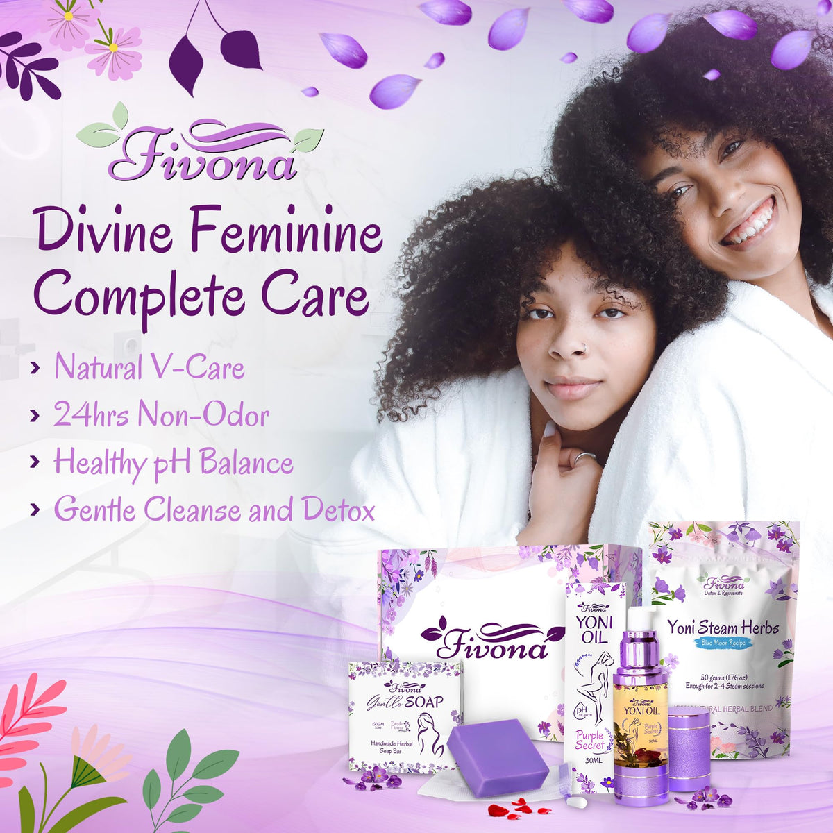 FIVONA Yoni Care Kit 3 in 1 - pH Balanced Natural Vaginal Oil 30 ml, Organic Herbal Soap 5.3 oz