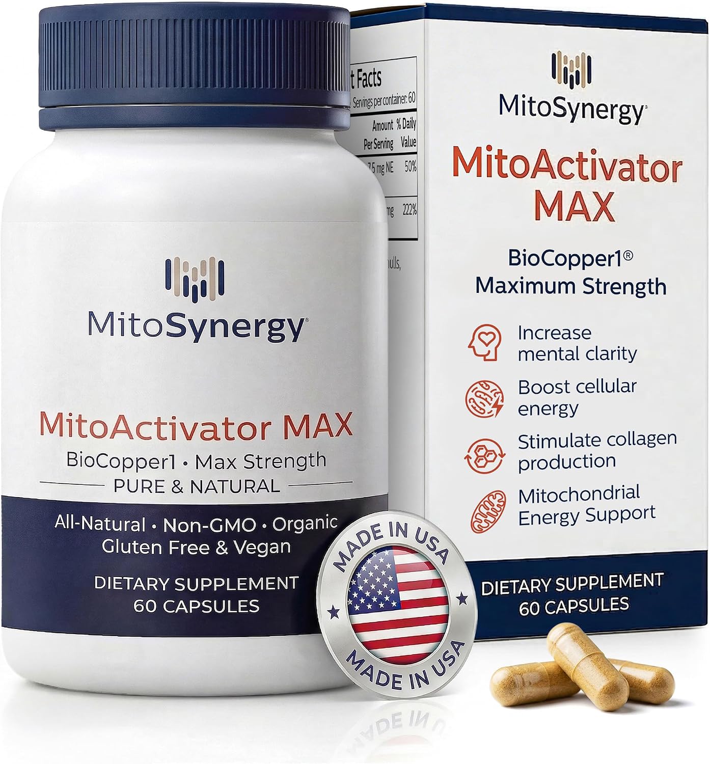 MAX Bioavailable Copper Supplement, BioCopper1 Cuprous Nicotinic Acid, Chelated Copper 2mg, Bio Active Capsules for Energy, Mental Clarity, Healthy Aging, NAD+ and NMN Support, 60 Count
