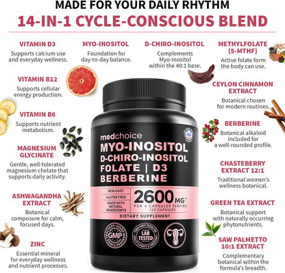 MEDCHOICE Myo-Inositol 40:1 Supplement with Folate, Vitamin D3, 120 ct