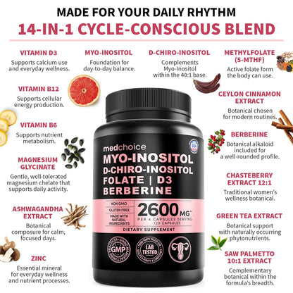 MEDCHOICE Myo-Inositol 40:1 Supplement with Folate, Vitamin D3, 120 ct