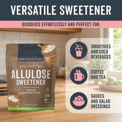 Viva Naturals Allulose Sweetener, 3 lb – Zero Calorie Sugar Alternative, Clean Sweet Taste, No Aftertaste, Ideal for Baking & Sweetening, Keto Friendly, Non-GMO