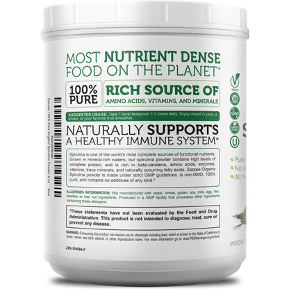 Zazzee USDA Organic Spirulina Powder, 2.2 Pounds (1 KG), 303 Servings, Certified Kosher, 100% Pure, Non-Irradiated, Mess-Free Wide Mouth Container, Fresh Smell and Neutral Taste, Non-GMO, Made in USA