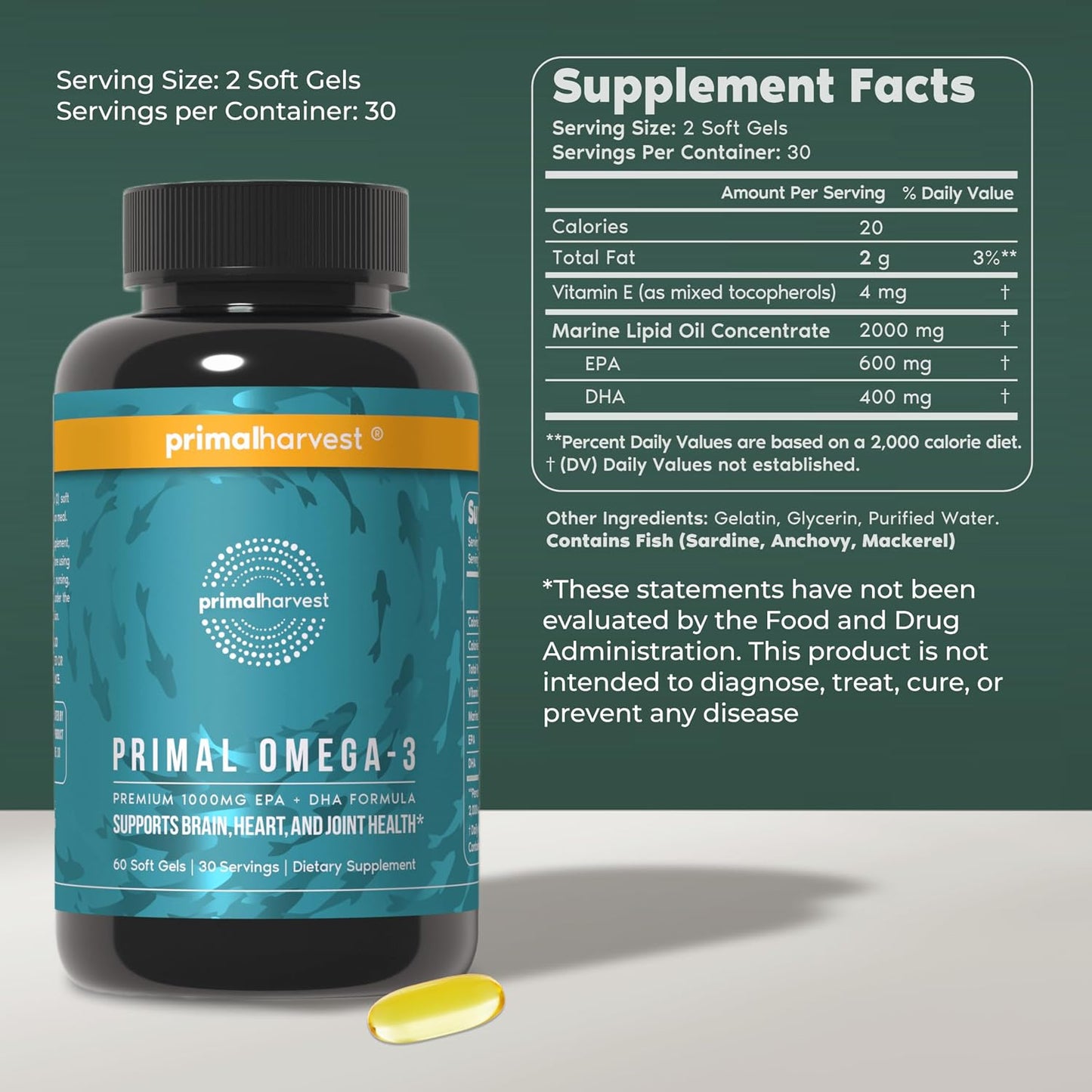 Primal Harvest Mind Fuel & Omega 3 Supplements for Women and Men Fish Oil Capsules and Mind Fuel Brain Booster Pills Bundle