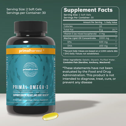 Primal Harvest Omega-3 - Daily Supplement, Gluten, Dairy & Soy Free