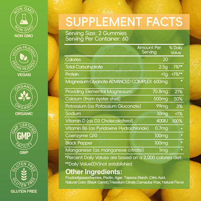 Magnesium Glycinate Gummies 600mg, Sugar Free Magnesium Gummies for Adults