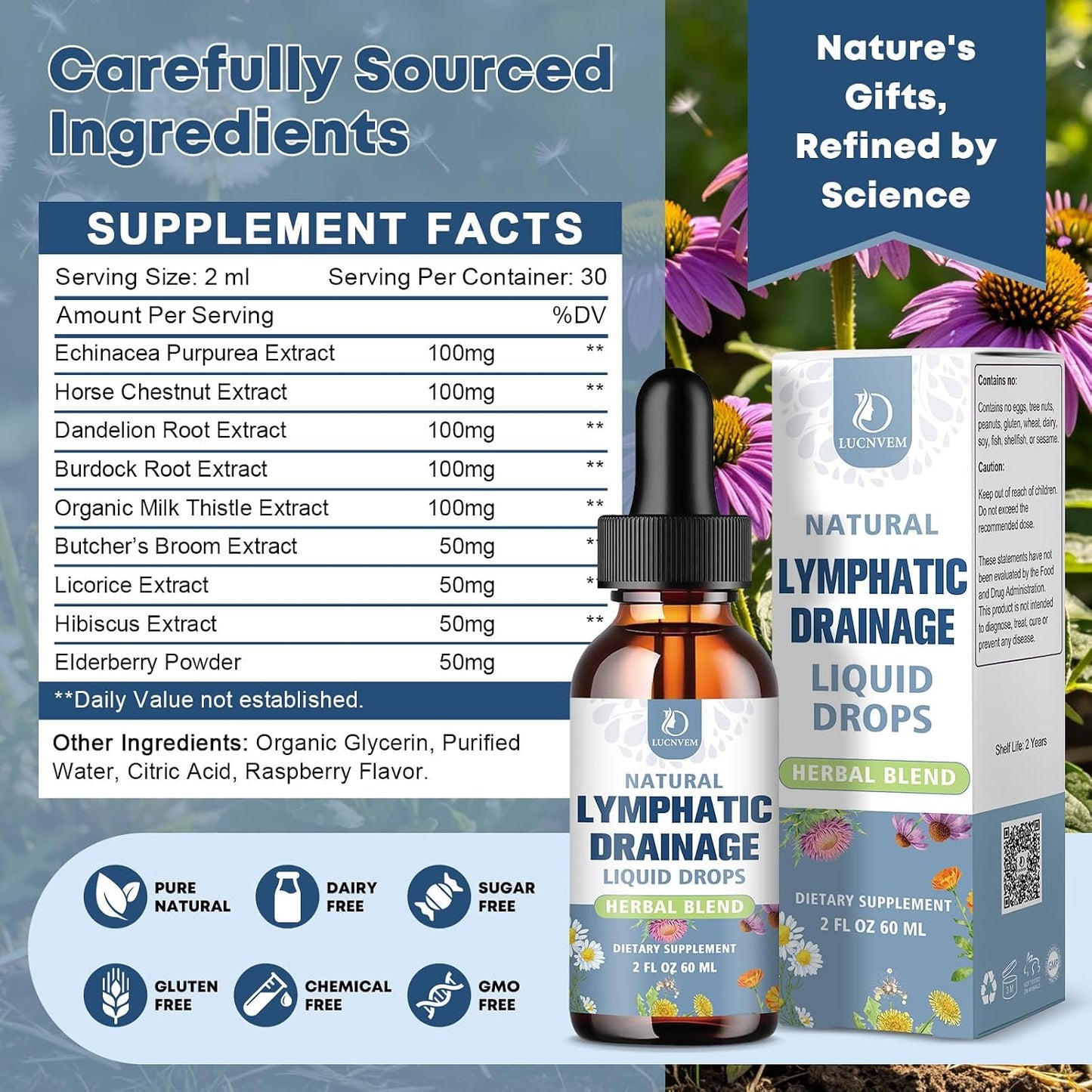 Liposomal Lymphatic Drainage Drops – 9 in 1 Organic Lymphatic Drainage Drops with Echinacea, Burdock Root, Dandelion, Milk Thistle for Lymphatic Health & Immune Support, Sugar Free, 2 Fl Oz