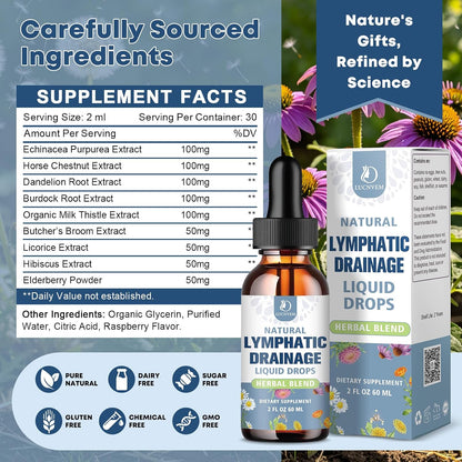 Liposomal Lymphatic Drainage Drops – 9 in 1 Organic Lymphatic Drainage Drops with Echinacea, Burdock Root, Dandelion, Milk Thistle for Lymphatic Health & Immune Support, Sugar Free, 2 Fl Oz