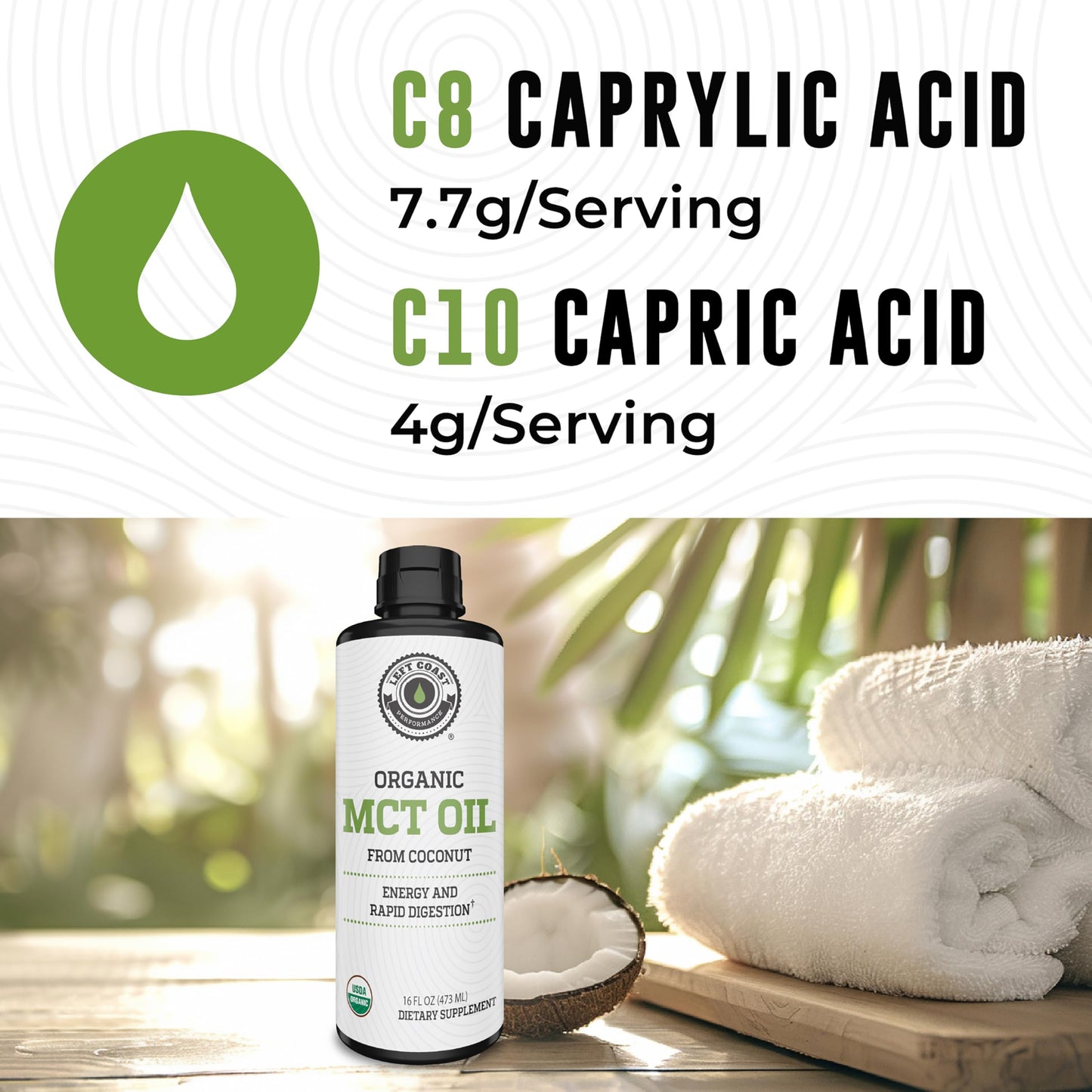 100% Coconut MCT Oil Liquid - MCT Oil C8 C10 for Sustained Mental Energy & Focus Support Great for Smoothies Salads Coffee & More - Palm Free Vegan Keto & Paleo Friendly 60+ Servings (32 Fl Oz)