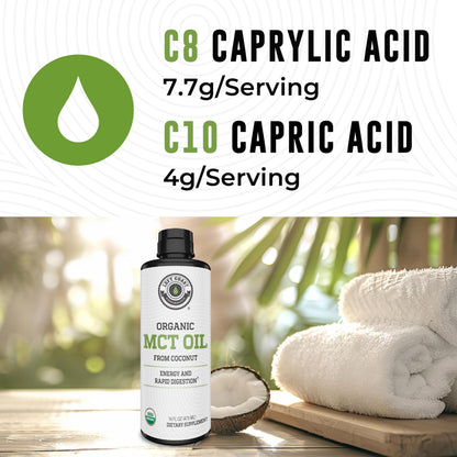 100% Coconut MCT Oil Liquid - MCT Oil C8 C10 for Sustained Mental Energy & Focus Support Great for Smoothies Salads Coffee & More - Palm Free Vegan Keto & Paleo Friendly 60+ Servings (32 Fl Oz)