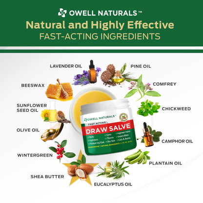 Owell Naturals Drawing Salve Ointment with Pure Shea Butter, for ingrown Hair, Boil, Splinter Remover, Bug Spider Bites, Bee Sting, Mosquito Itch, Poison Ivy, Burns & Cuts,1 Fl Oz (Pack of 1)