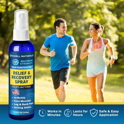 OWELL NATURALS Deep Penetrating Pain Relief Liquid Spray, Fast-Acting, Long Lasting, Natural Relief for Muscle Aches, Joint Pain, Stiffness, Quick Dry Formula, 3.5 oz