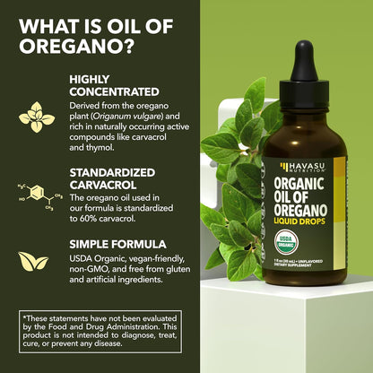 Organic Oil of Oregano Drops, 200 Servings, 1 Fl Oz High Strength Carvacrol | Oregano Oil Liquid Drops for Daily and Seasonal Immune Support, 6 Month Supply, Alcohol Free, Non-GMO, USDA Certified, Vegan