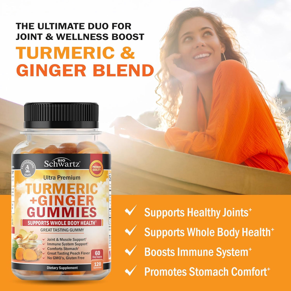 Turmeric Curcumin with Ginger Gummies, Peach Flavor, 120 Count
