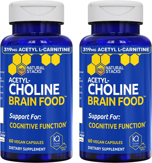 Acetylcholine Brain Food - Acetyl L-Carnitine & Alpha GPC Supplement - Supports Production of Acetylcholine - Neurotransmitter Supplement for Cognitive Function - 60 Capsules (Pack of 2)