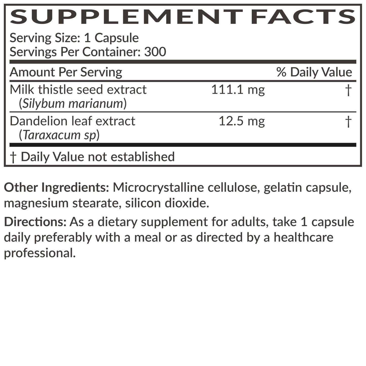Futurebiotics Milk Thistle Silymarin Marianum & Dandelion Extract Liver Health Support, Antioxidant Support, Detox, 300 Capsules